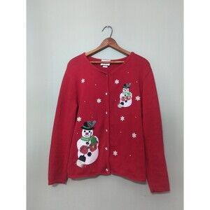 Tia Vintage Made in USA 100% Cotton Snowman Sweater 90s Y2K Ugly Christmas Med